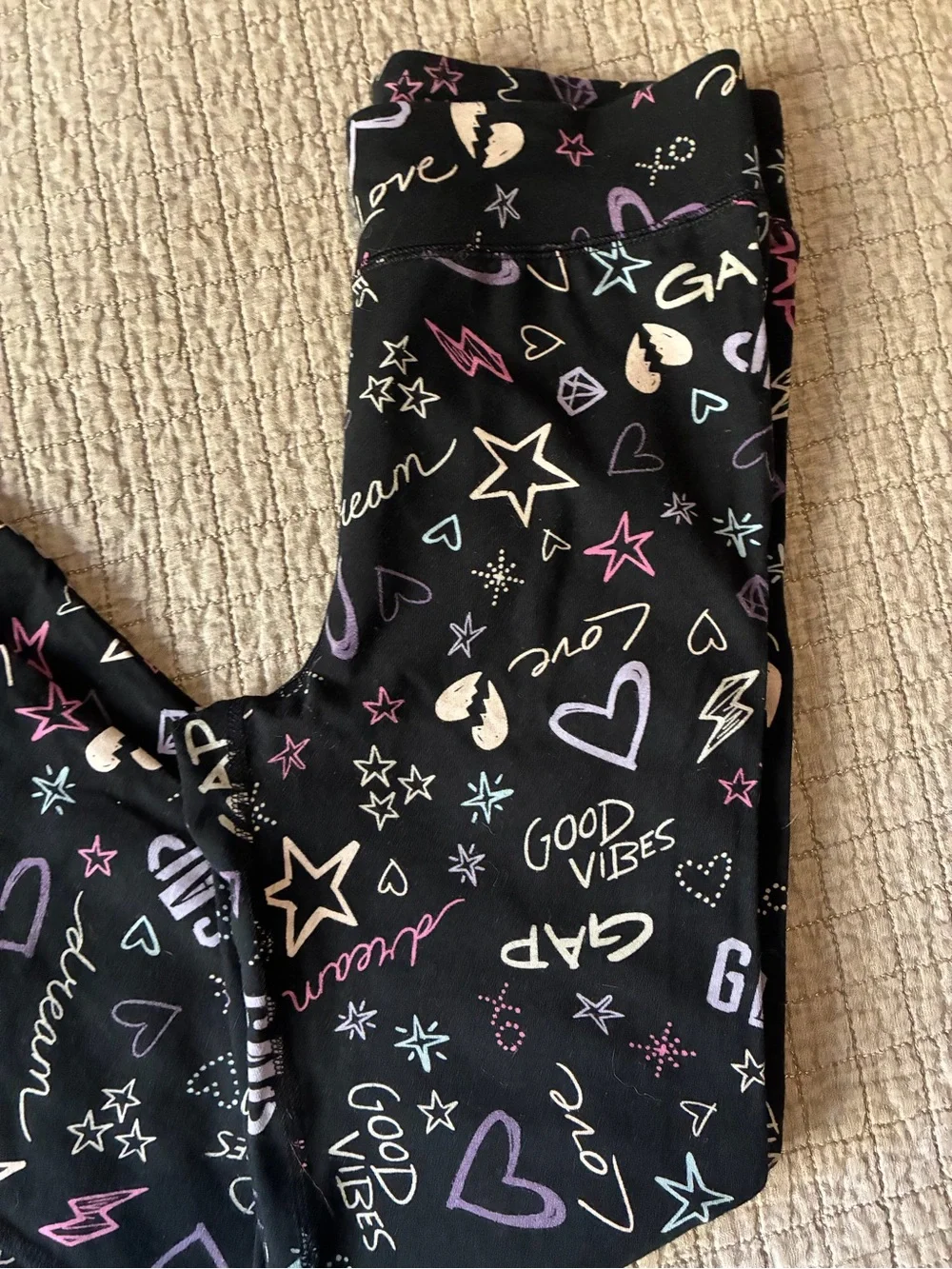 GAP Black Leggings with Colorful Heart & Star Doodles